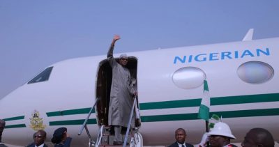 Protest as Buhari arrives in London  %Post Title