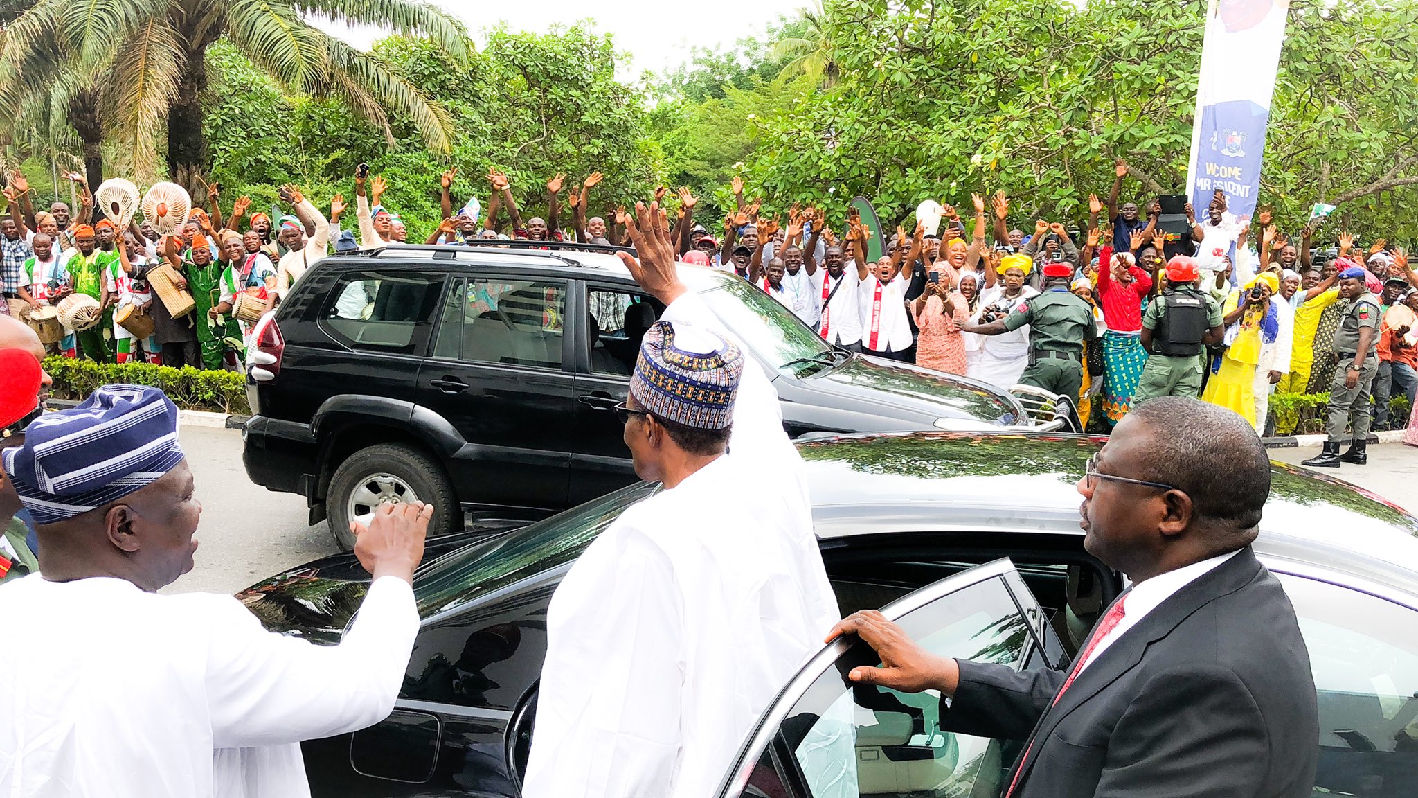 PHOTOS: Arrival of President Buhari at the Eko Hotels where he is attending the 10th Bola Tinubu’s Colloquium  %Post Title