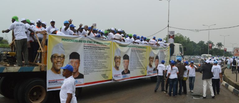 PHOTOS: Pensioners, ex-Airways staff hold rally for Buhari %Post Title