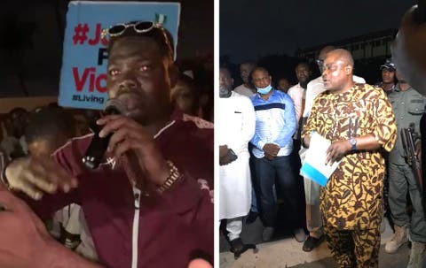 EndSarsProtest: Comedian Macaroni joins midnight protest, address speaker Mudashiru Obasa (video)  %Post Title