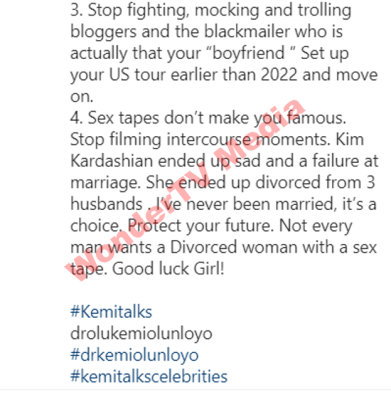 Sextape: Any Fan, Friend, Ex Supporting You Is Fake - Kemi Olunloyo tells Tiwa  %Post Title